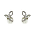 925 Silver Finesse Crystal and Pearl Leaf Stud Earrings bijoux avec plaqué or